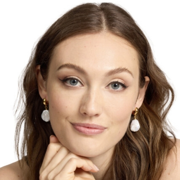 Our Spare Change Isla 18K Gold Plated Freshwater Pearl Drop Earrings - Picture 5 of 7